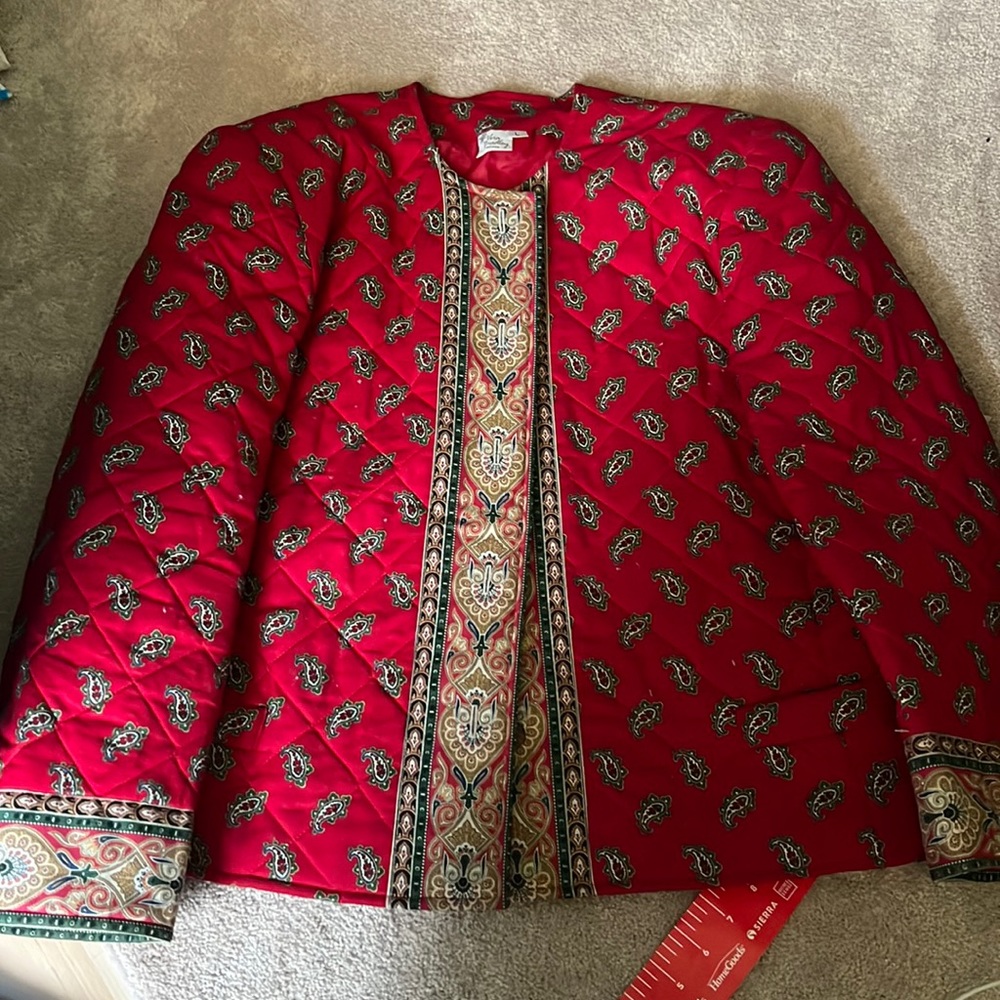 Vera Bradley Vintage Quilted Paisley Cropped Jacket Blazer Red Size large